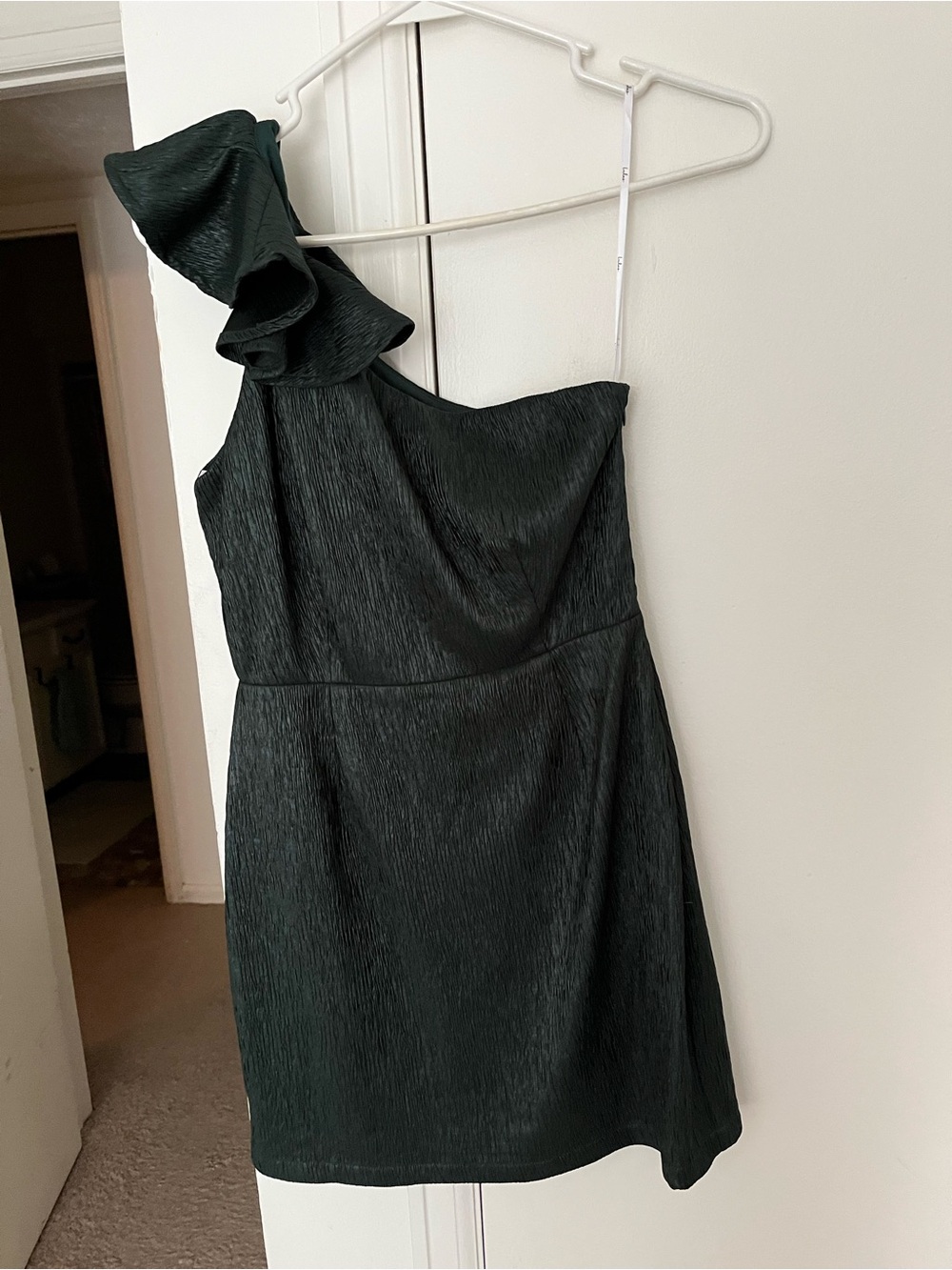 Lulu's Dark Green One-Shoulder Ruffle Cocktail Dress